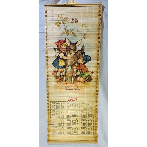 Bamboo Calendar 1988-89 Vintage Hummel Children Kitten 12.5" x 33" Double Sided - Picture 12 of 12